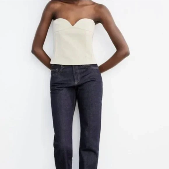 ZARA Oyster White Tuxedo The Masculine Trousers & Bustier Sweetheart Neckline
